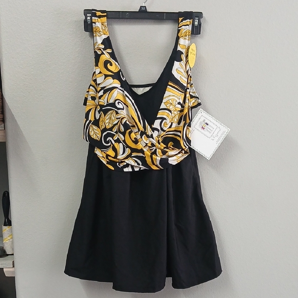 It Figures! Other - It Figures Black and Yellow Patterned swim dress 22w